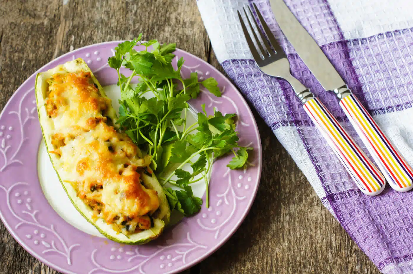 Courgettes farcies aux champignons et fromage